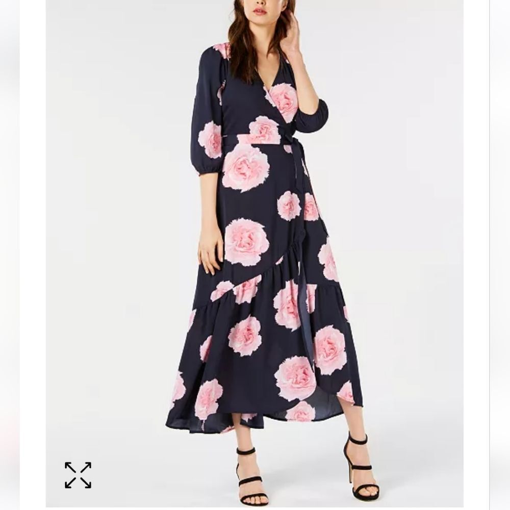 Bar III Floral Print Flounce Wrap Dress Maxi Length Size M